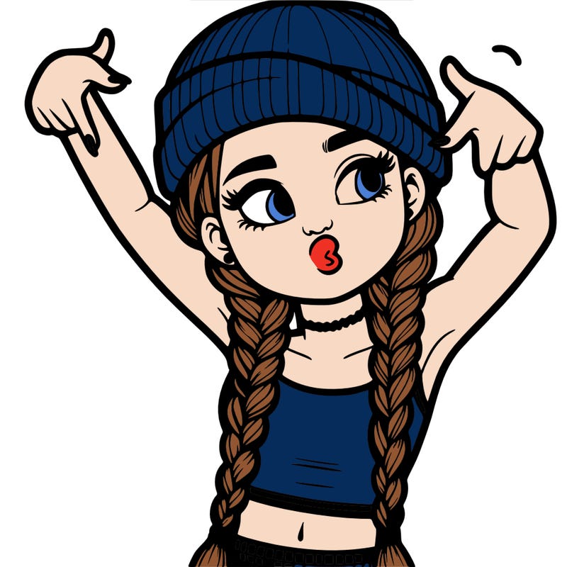 realistic teenage girl with braids and a beanie and crop top doing 🫶🏼