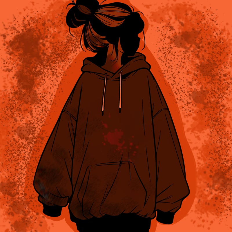 realistic girl with a oversized sweatshirt on and a bun