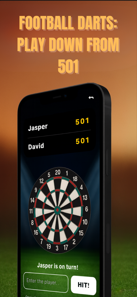 Football Spy - Football Darts gameplay screen featuring a dartboard and player scoreboard