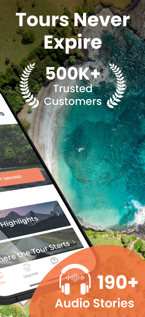 Smartphone screen of Road to Hana Maui GyPSy Guide app over a tropical coastline background