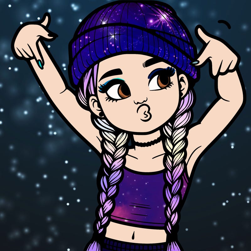 realistic teenage girl with braids and a beanie and crop top doing 🫶🏼