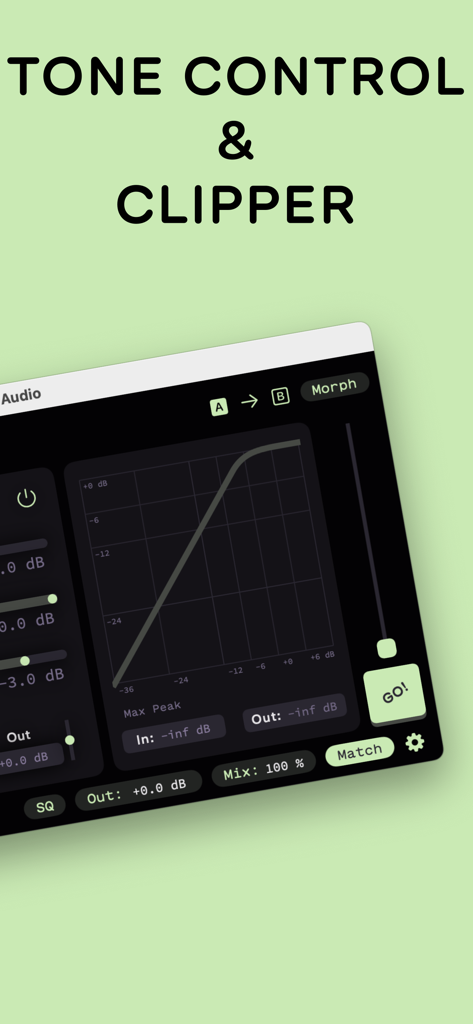 Hyper Boost — Clipper Effect - Hyper Boost app interface featuring tone control and clipper effect settings with a visual curve graph