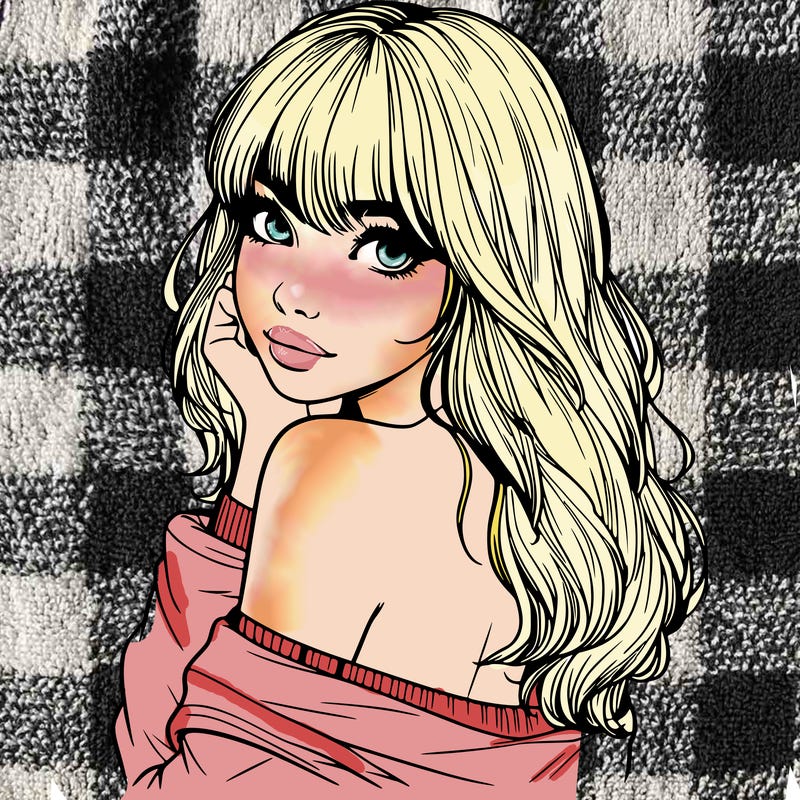 realistic girl with bangs looking over her shoulder