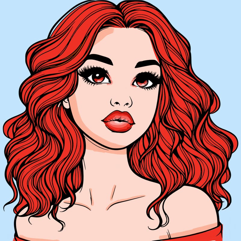 realistic girl with wavy hair and lips