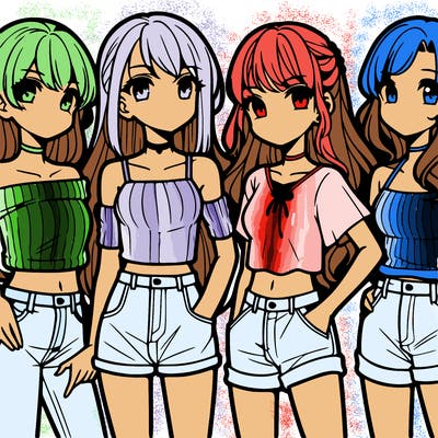 teen manga girls group of 4