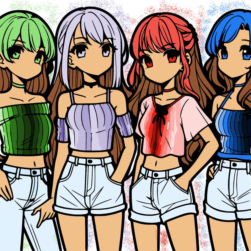 teen manga girls group of 4