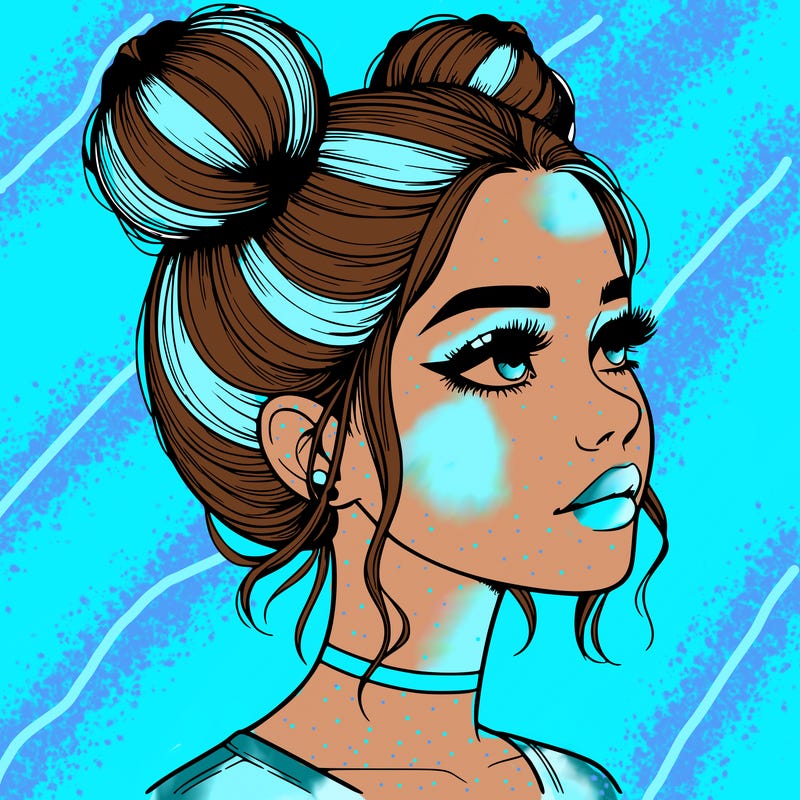 realistic girl with buns on the top of her head