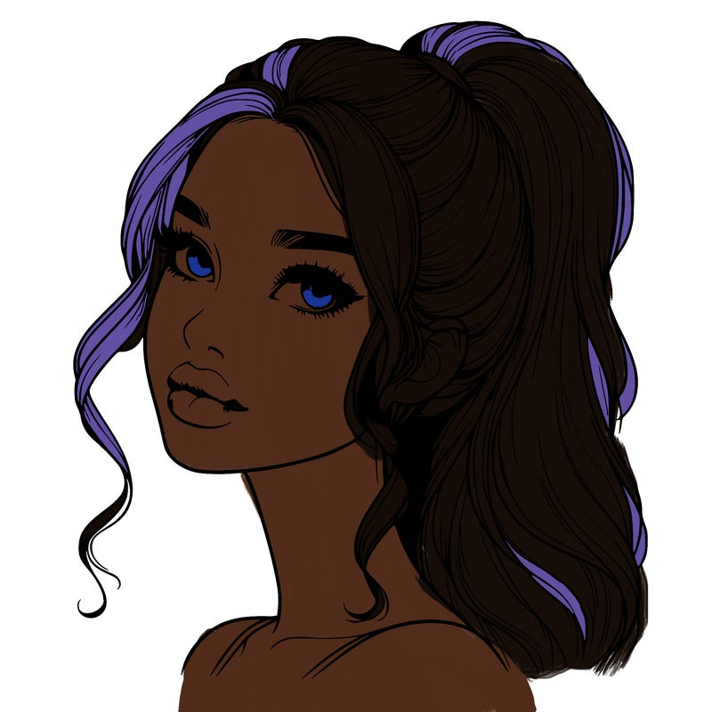 realistic girl with a ponytail on her hair and lips