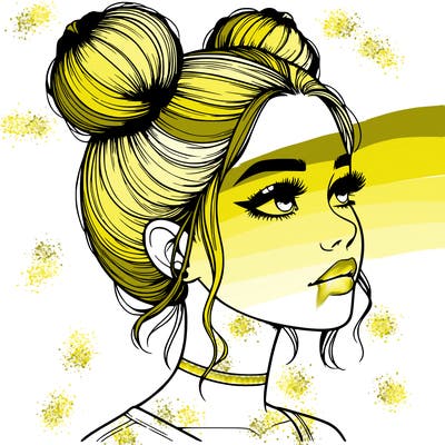 realistic girl with buns on the top of her head