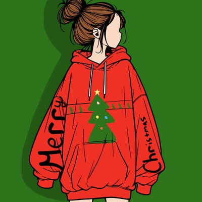 realistic girl with a oversized sweatshirt on and a bun