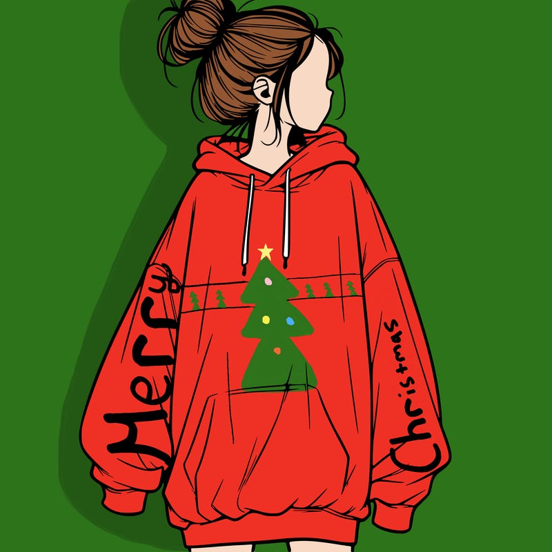 realistic girl with a oversized sweatshirt on and a bun