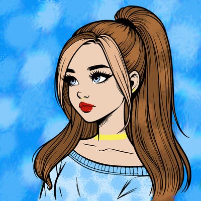 realistic girl with a high ponytail