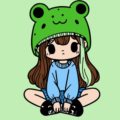 a girl wearing a frog hat and some frog socks