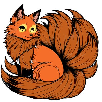 realistic detailed 9 tailed anime fox
