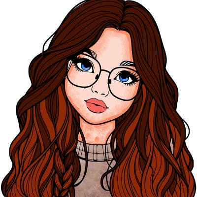 girl with long hair and freckles and glasses realistic