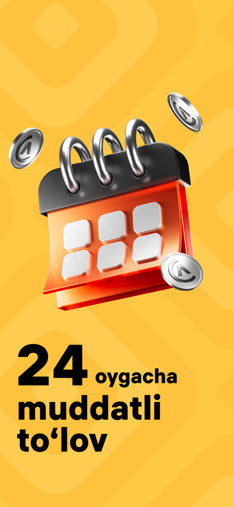 Alif Shop: Маркетплейс техники - Ein 3D-Kalender und silberne Münzen, die eine 24-monatige Ratenzahlungsoption auf Alif Shop veranschaulichen