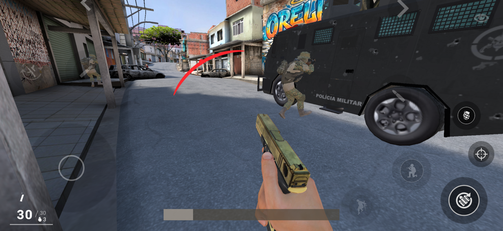 Complexo Favela - First person tactical shooter gameplay in a Brazilian favela with a police vehicle