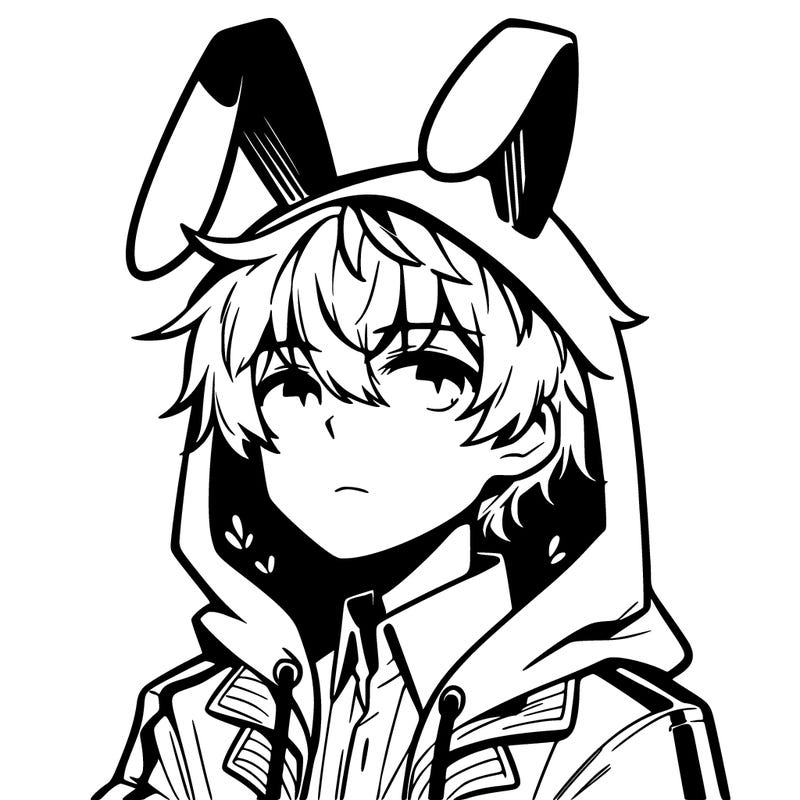 hot anime guy in a bunny hoodie