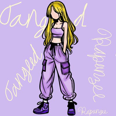 girl in baggy pants crop top and long hair