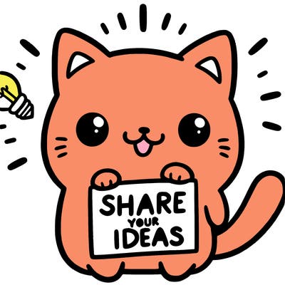 a cute cat saying share your ideas