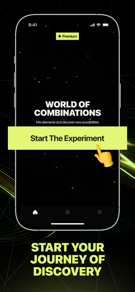 Infinite Elements - Craft Chem - Introductory screen of Infinite Elements Craft Chem app with a start the experiment button.