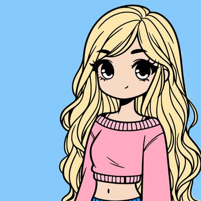 girl with long hair and a crop top with a sweater