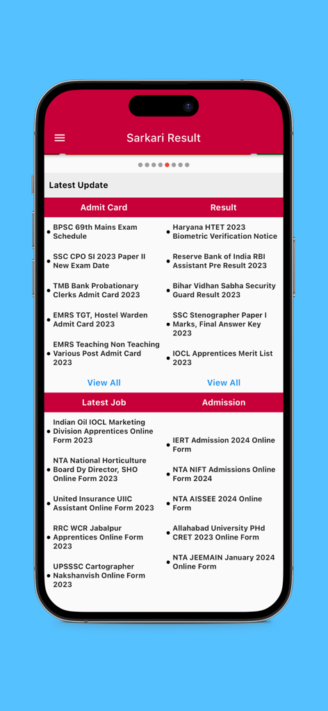 Sarkari Result - Sarkari Result mobile app interface showing latest updates for indian government jobs exam results and admit cards