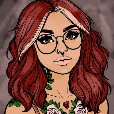 realistic girl with tattoos and glasses