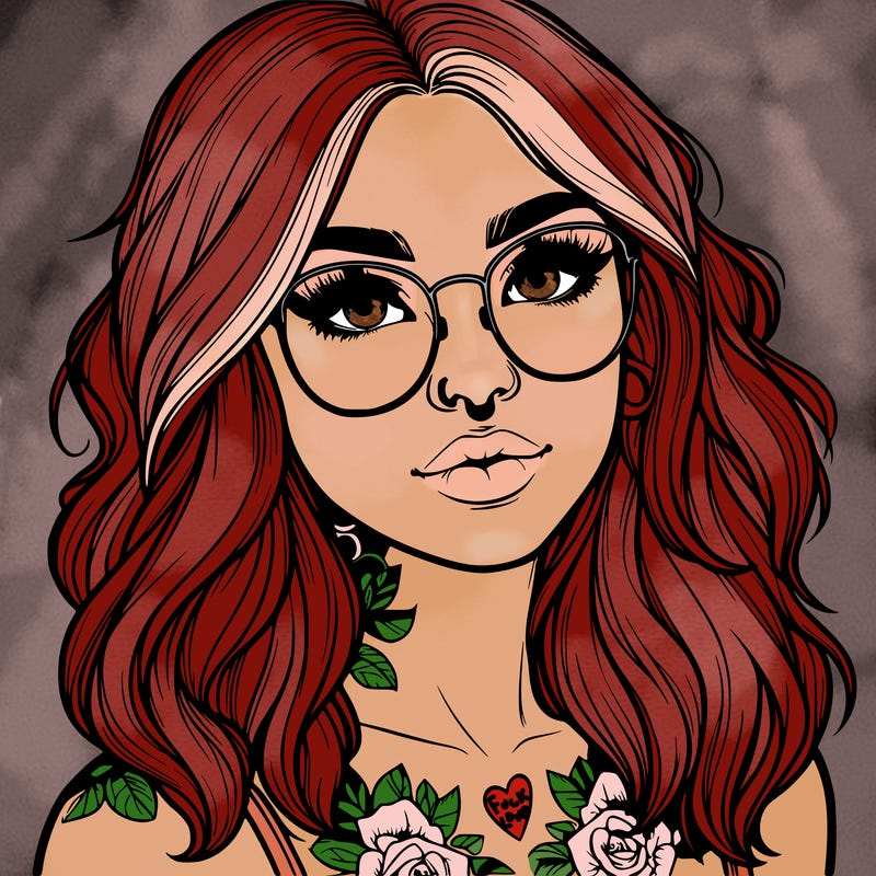 realistic girl with tattoos and glasses