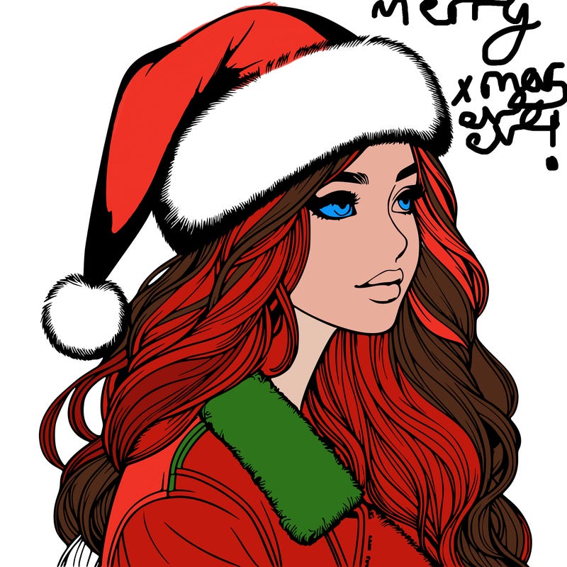 realistic girl in santa hat