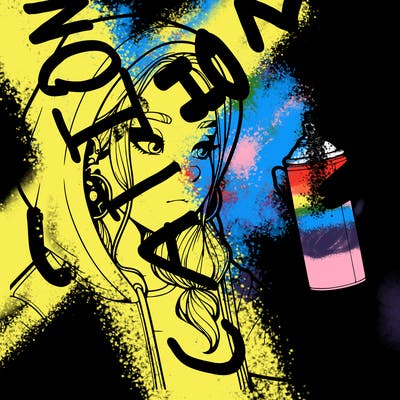 a realistic girl, spray painting