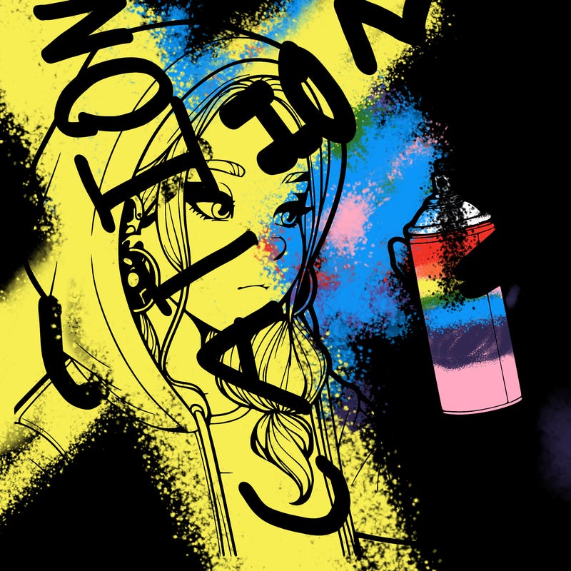 a realistic girl, spray painting