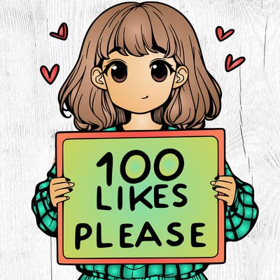 a girl holding a sign saying 100 likes please