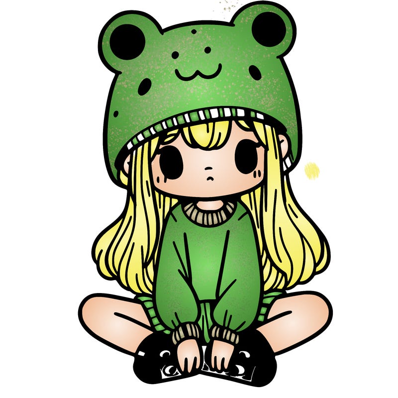 a girl wearing a frog hat and some frog socks