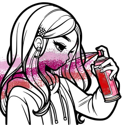 a realistic girl spray painting