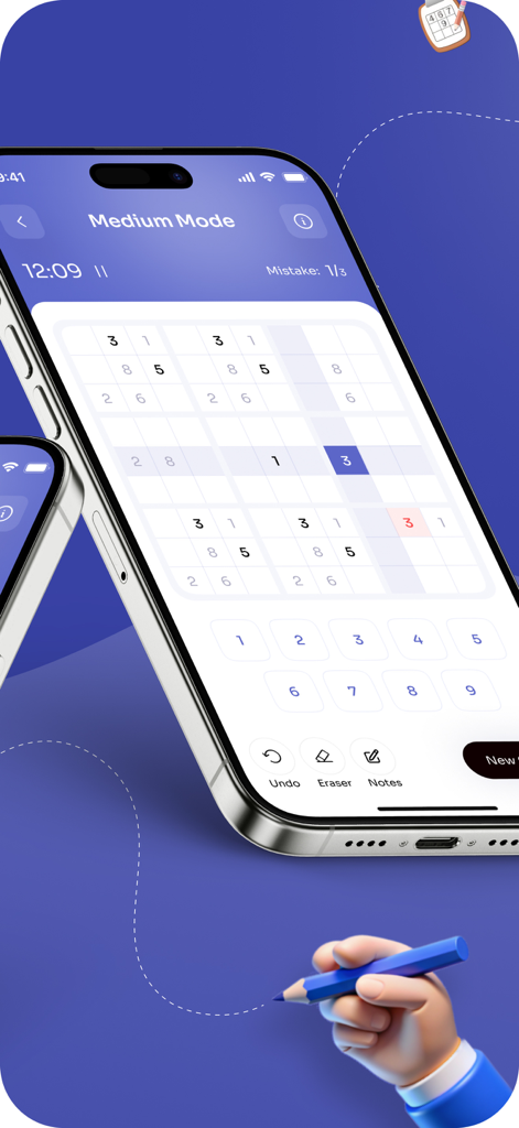 Sudoku & Tic Tac: Puzzle Games - Sudoku puzzle game interface on a mobile device in medium difficulty mode