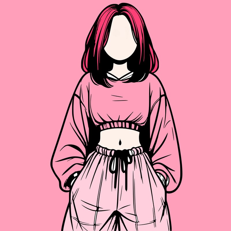 realistic girl faceless with baggy pants and a crop top