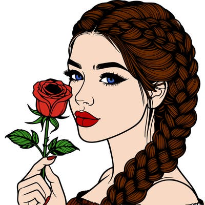 realistic woman with braids holding a single rose