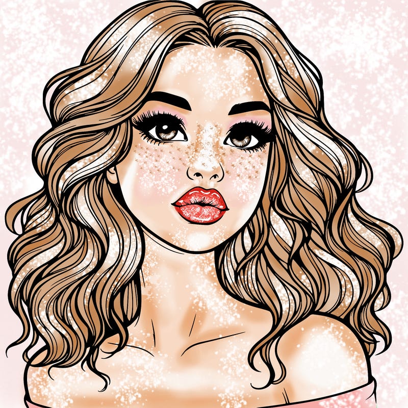 realistic girl with wavy hair and lips
