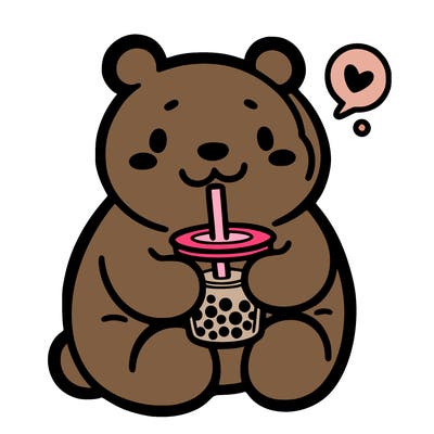 bear drinking boba tea