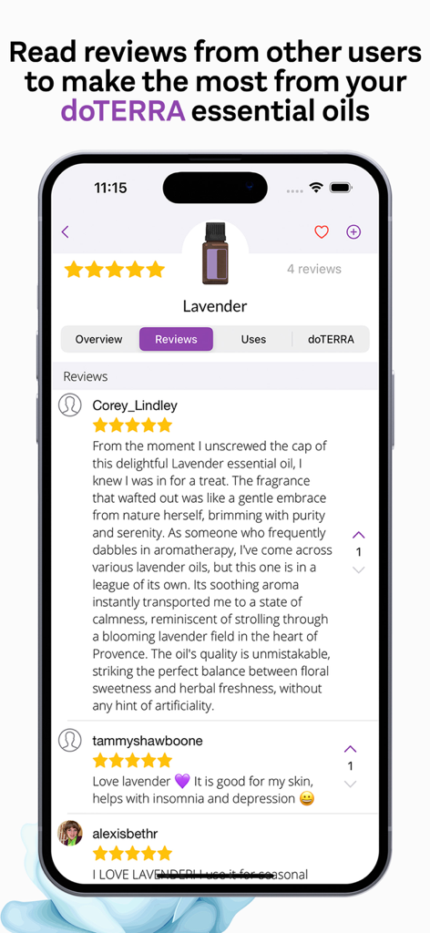doTERRA Essential Oil Guide - Avis d'utilisateurs pour l'huile essentielle de lavande dans l'application Essentl.