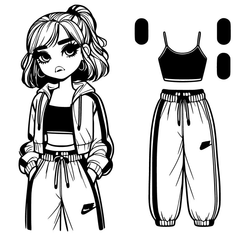 cute nike drip on realistic girl with sweat pants and crop top