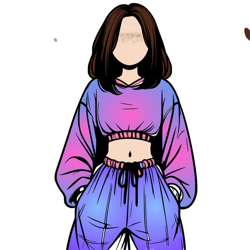 realistic girl faceless with baggy pants and a crop top