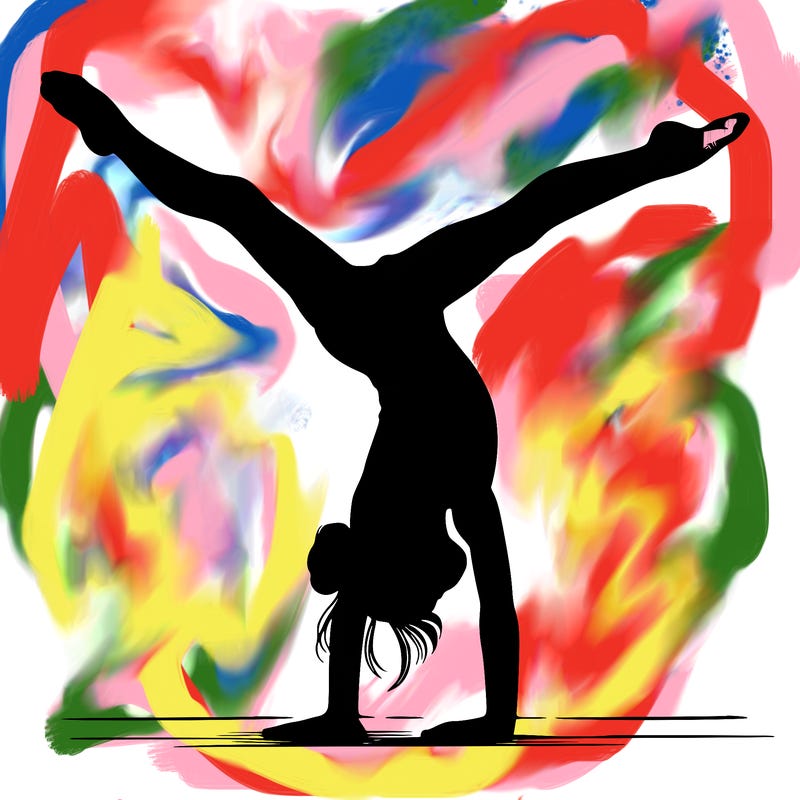 realistic gymnastic hand stand girl in four splits