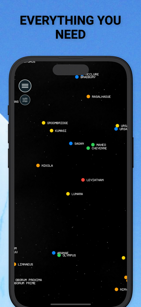 Companion & Guide for SF - Mapa da galáxia mostrando vários sistemas estelares no aplicativo Companheiro e Guia para SF