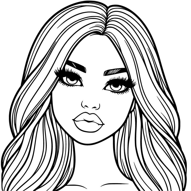 realistic girl with big lips and long hair