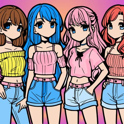 teen manga girls group of 4