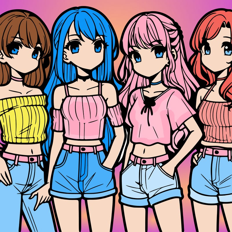 teen manga girls group of 4