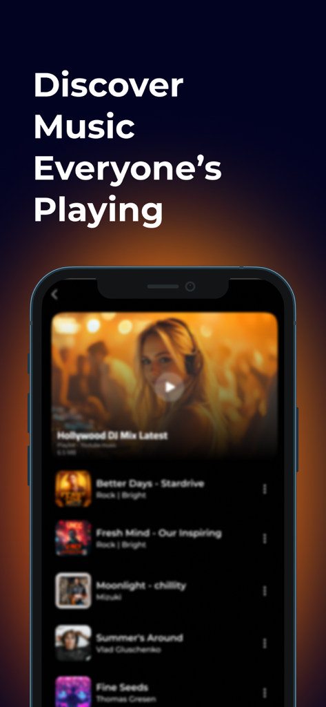 Resso Music - Discover Songs - Resso Music app interface displaying a song playlist and discovery feature with a dark minimalist theme