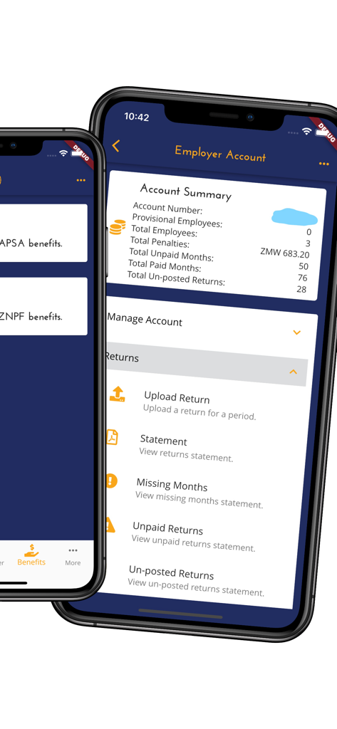 NAPSA Mobile - NAPSA Mobile app employer account summary and returns management interface